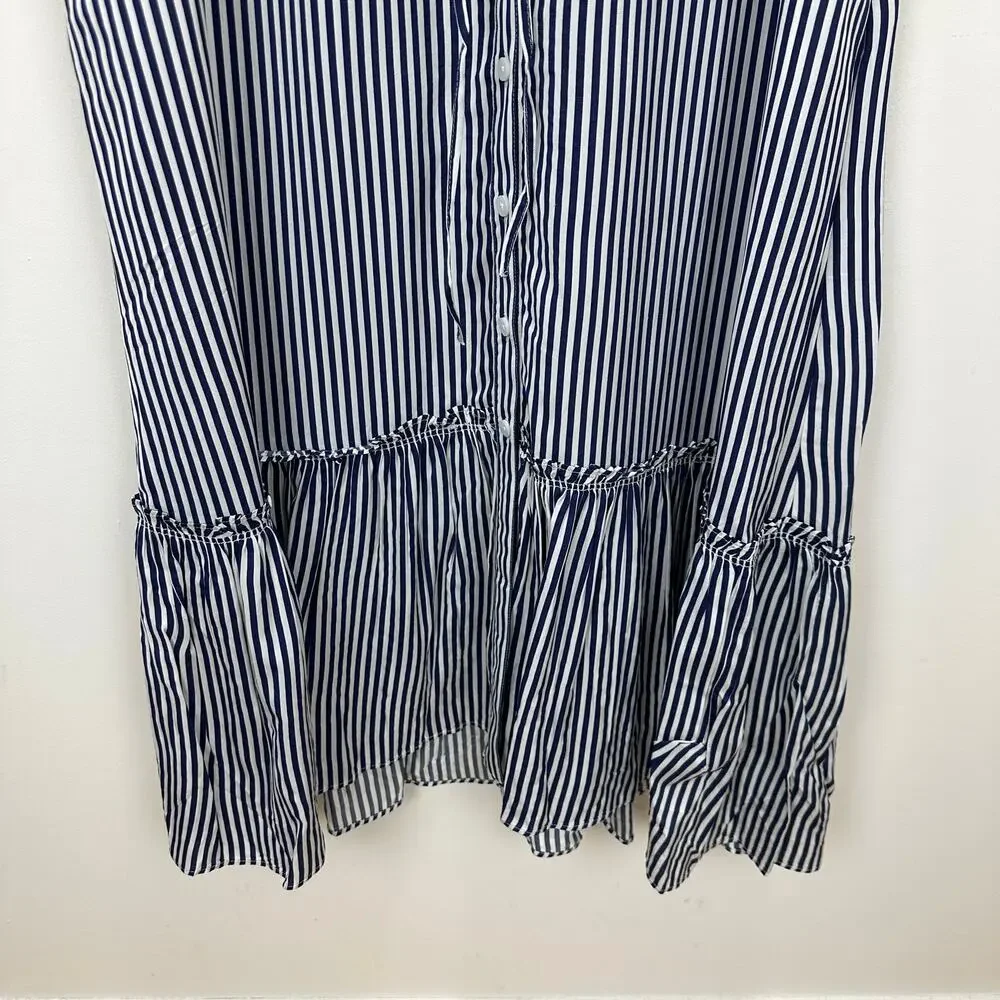 J.Crew Long Amelia Shirt Dress Striped Drapey Viscose Twill Nautical XXS NWT
